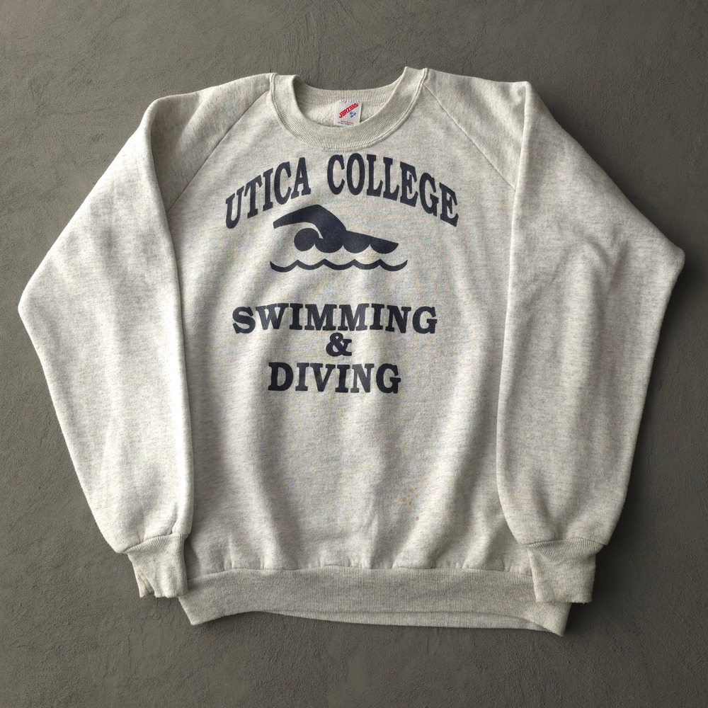 Vintage 90s Jerzees Grey Utica College Swimming Diving Sweatshirt XL Raglan